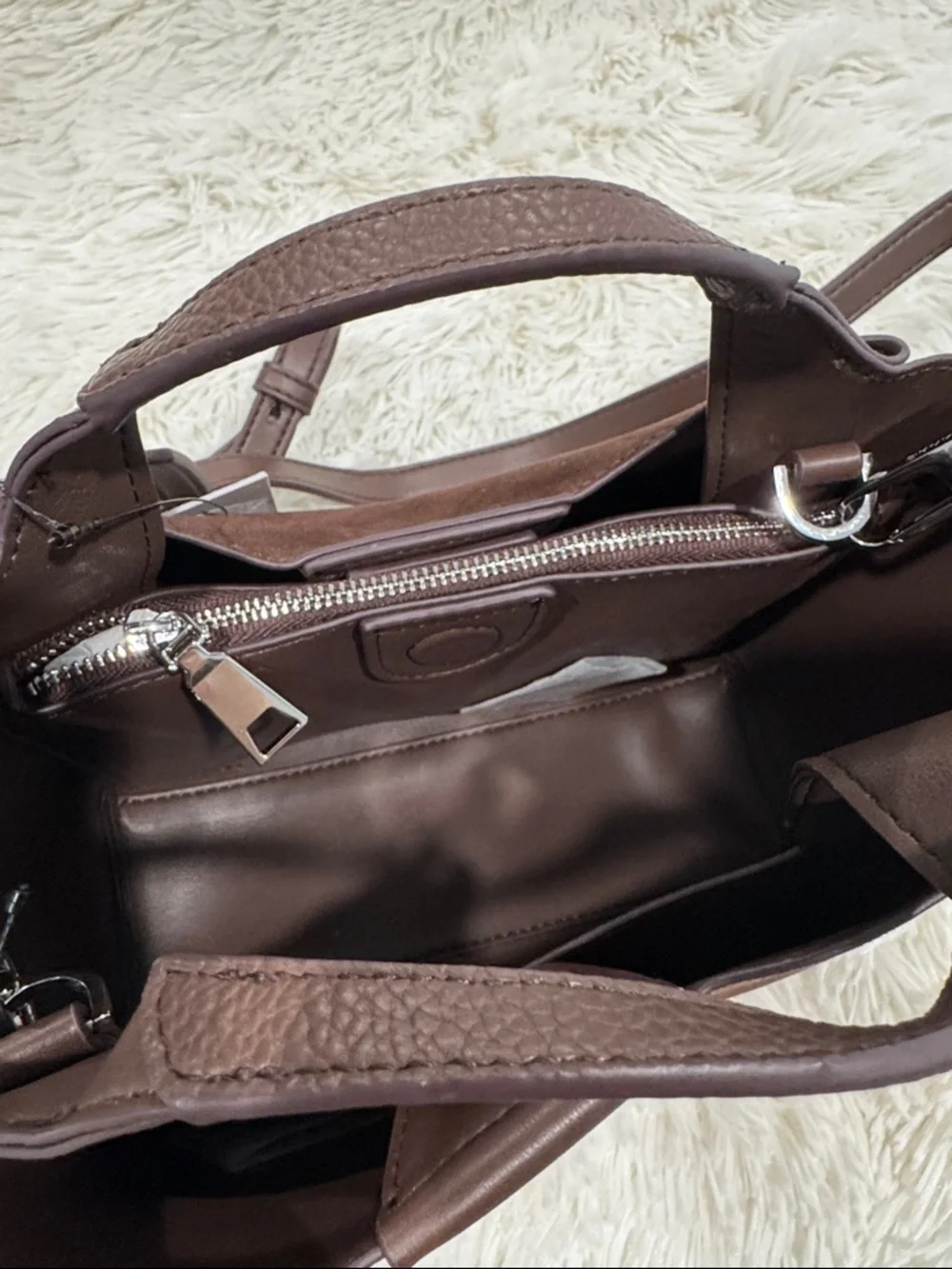 DKNY Brown Suede & Pebbled Leather Tote
